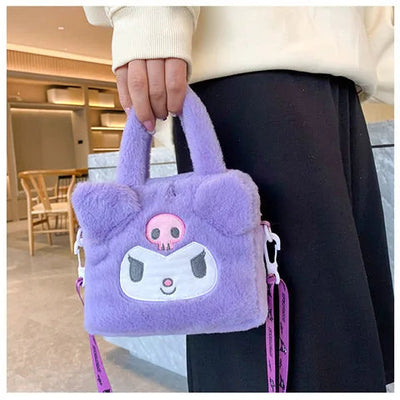 Kawaii Sanrio Plush Bag Kuromi Melody Cinnamoroll Cartoon Anime Handbag Crossbody Cosmetic Travel Storage Bags Women Girls Gifts Shoppers Synchrony
