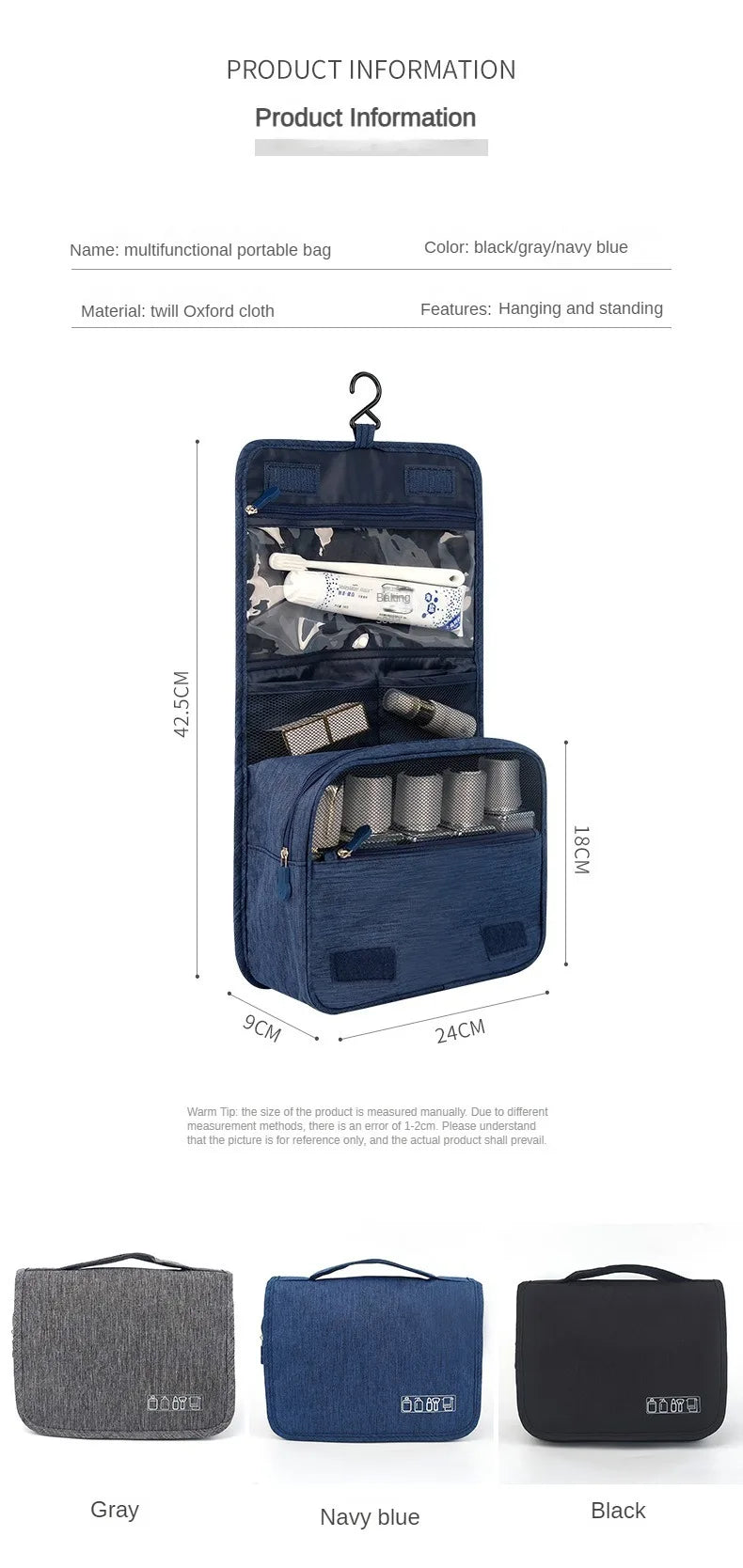 1pc Foldable Toiletry Bag Organizer Hanging Storage Bag Bathroom Makeup Bag Case Travel Dry And Wet Separation Cosmetic Bag Shoppers Synchrony