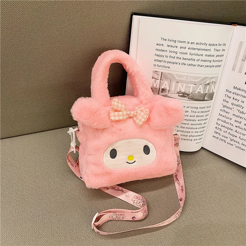 Kawaii Sanrio Plush Bag Kuromi Melody Cinnamoroll Cartoon Anime Handbag Crossbody Cosmetic Travel Storage Bags Women Girls Gifts Shoppers Synchrony