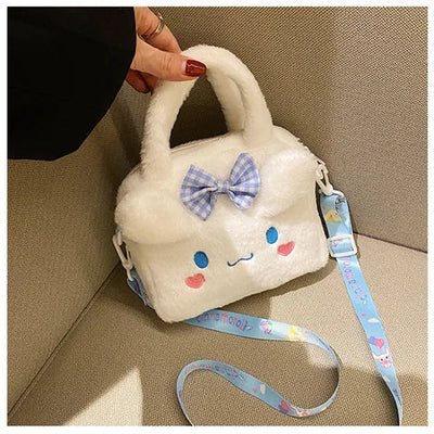 Kawaii Sanrio Plush Bag Kuromi Melody Cinnamoroll Cartoon Anime Handbag Crossbody Cosmetic Travel Storage Bags Women Girls Gifts Shoppers Synchrony