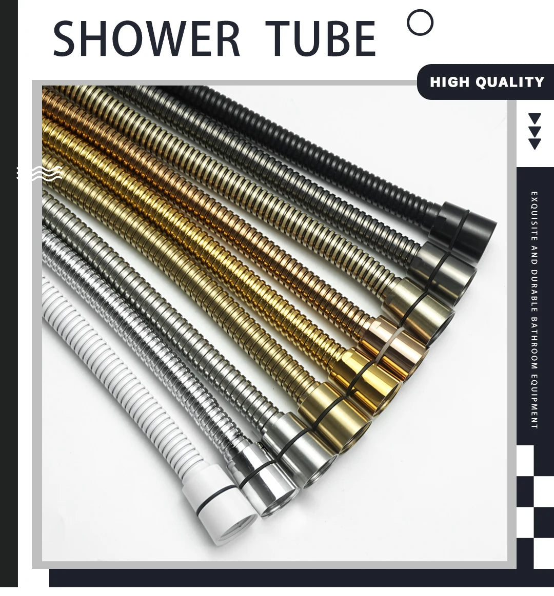 High Quality Black White Shower Hose Bathroom Fitting Stainless Steel Bath Tube 150CM Water Pipe Chrome Burshed Gold Grey Bronze Shoppers Synchrony