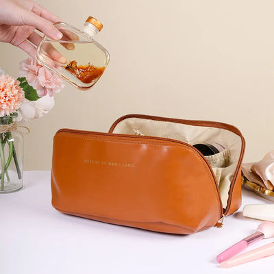 1pc Portable Travel Cosmetic Bag Large Capacity Pu Leather Cosmetic Bag Women Bathroom Wash Bag Multifunctional Shoppers Synchrony