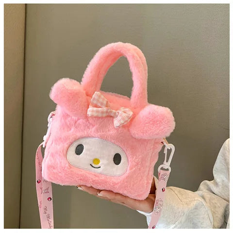 Kawaii Sanrio Plush Bag Kuromi Melody Cinnamoroll Cartoon Anime Handbag Crossbody Cosmetic Travel Storage Bags Women Girls Gifts Shoppers Synchrony