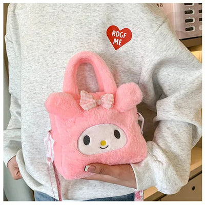 Kawaii Sanrio Plush Bag Kuromi Melody Cinnamoroll Cartoon Anime Handbag Crossbody Cosmetic Travel Storage Bags Women Girls Gifts Shoppers Synchrony