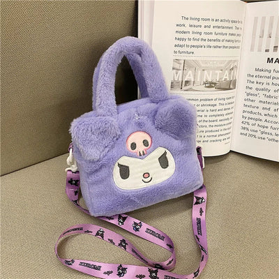 Kawaii Sanrio Plush Bag Kuromi Melody Cinnamoroll Cartoon Anime Handbag Crossbody Cosmetic Travel Storage Bags Women Girls Gifts Shoppers Synchrony