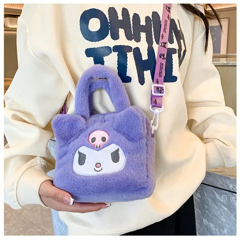Kawaii Sanrio Plush Bag Kuromi Melody Cinnamoroll Cartoon Anime Handbag Crossbody Cosmetic Travel Storage Bags Women Girls Gifts Shoppers Synchrony