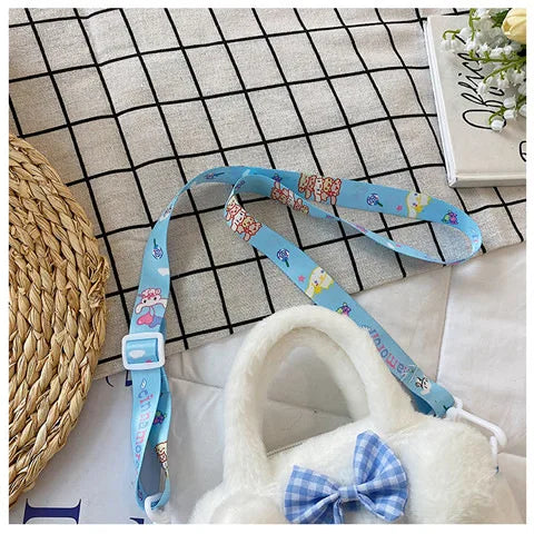 Kawaii Sanrio Plush Bag Kuromi Melody Cinnamoroll Cartoon Anime Handbag Crossbody Cosmetic Travel Storage Bags Women Girls Gifts Shoppers Synchrony