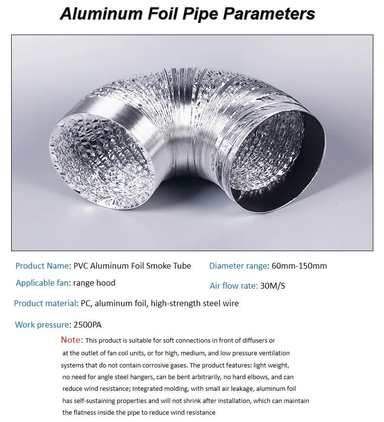 ∅60-150mm Dryer PVC Aluminum Foil Smoke Tube Flexible Ventilation Duct for Kitchen Bathroom Extractor Fitting Pipe Shoppers Synchrony