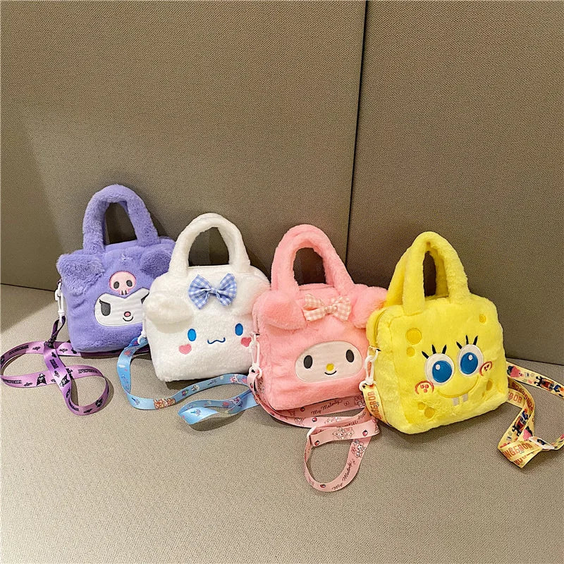 Kawaii Sanrio Plush Bag Kuromi Melody Cinnamoroll Cartoon Anime Handbag Crossbody Cosmetic Travel Storage Bags Women Girls Gifts Shoppers Synchrony