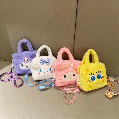 Kawaii Sanrio Plush Bag Kuromi Melody Cinnamoroll Cartoon Anime Handbag Crossbody Cosmetic Travel Storage Bags Women Girls Gifts Shoppers Synchrony