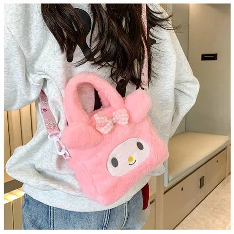 Kawaii Sanrio Plush Bag Kuromi Melody Cinnamoroll Cartoon Anime Handbag Crossbody Cosmetic Travel Storage Bags Women Girls Gifts Shoppers Synchrony
