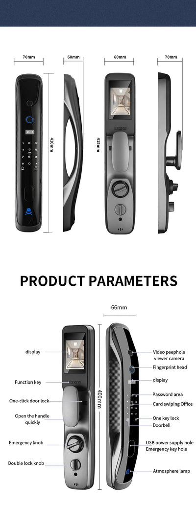 New Biometric Fingerprint Lock Security Smart Door Lock Password Electronic Locks Key IC Card Unlock APP Camera Electronic Lock Shoppers Synchrony