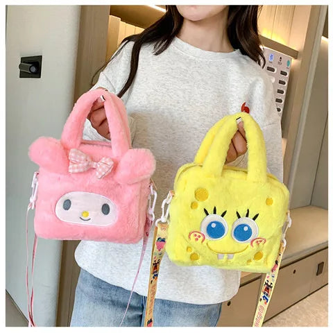 Kawaii Sanrio Plush Bag Kuromi Melody Cinnamoroll Cartoon Anime Handbag Crossbody Cosmetic Travel Storage Bags Women Girls Gifts Shoppers Synchrony