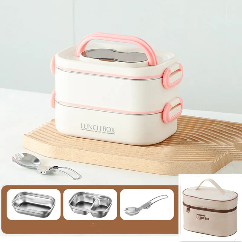 1500ml Double Layers Stainless Steel 304 Thermal Lunch Box With Insulation Bag Leak-Proof Bento Box Adult Student Food Container Shoppers Synchrony