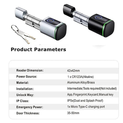 Smart Cylinder Lock With Tuya Bluetooth Fingerprint 13.56mhz IC Card Include CR123A Battery Easy Installation Replace S1 Shoppers Synchrony