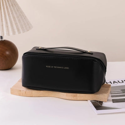 1pc Portable Travel Cosmetic Bag Large Capacity Pu Leather Cosmetic Bag Women Bathroom Wash Bag Multifunctional Shoppers Synchrony