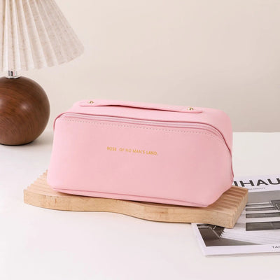 1pc Portable Travel Cosmetic Bag Large Capacity Pu Leather Cosmetic Bag Women Bathroom Wash Bag Multifunctional Shoppers Synchrony