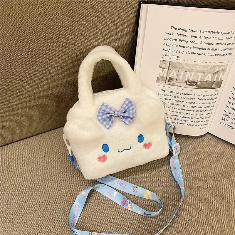 Kawaii Sanrio Plush Bag Kuromi Melody Cinnamoroll Cartoon Anime Handbag Crossbody Cosmetic Travel Storage Bags Women Girls Gifts Shoppers Synchrony