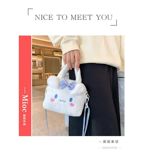 Kawaii Sanrio Plush Bag Kuromi Melody Cinnamoroll Cartoon Anime Handbag Crossbody Cosmetic Travel Storage Bags Women Girls Gifts Shoppers Synchrony