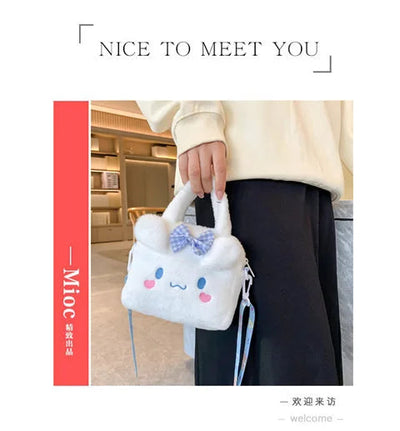 Kawaii Sanrio Plush Bag Kuromi Melody Cinnamoroll Cartoon Anime Handbag Crossbody Cosmetic Travel Storage Bags Women Girls Gifts Shoppers Synchrony