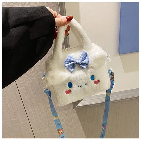 Kawaii Sanrio Plush Bag Kuromi Melody Cinnamoroll Cartoon Anime Handbag Crossbody Cosmetic Travel Storage Bags Women Girls Gifts Shoppers Synchrony