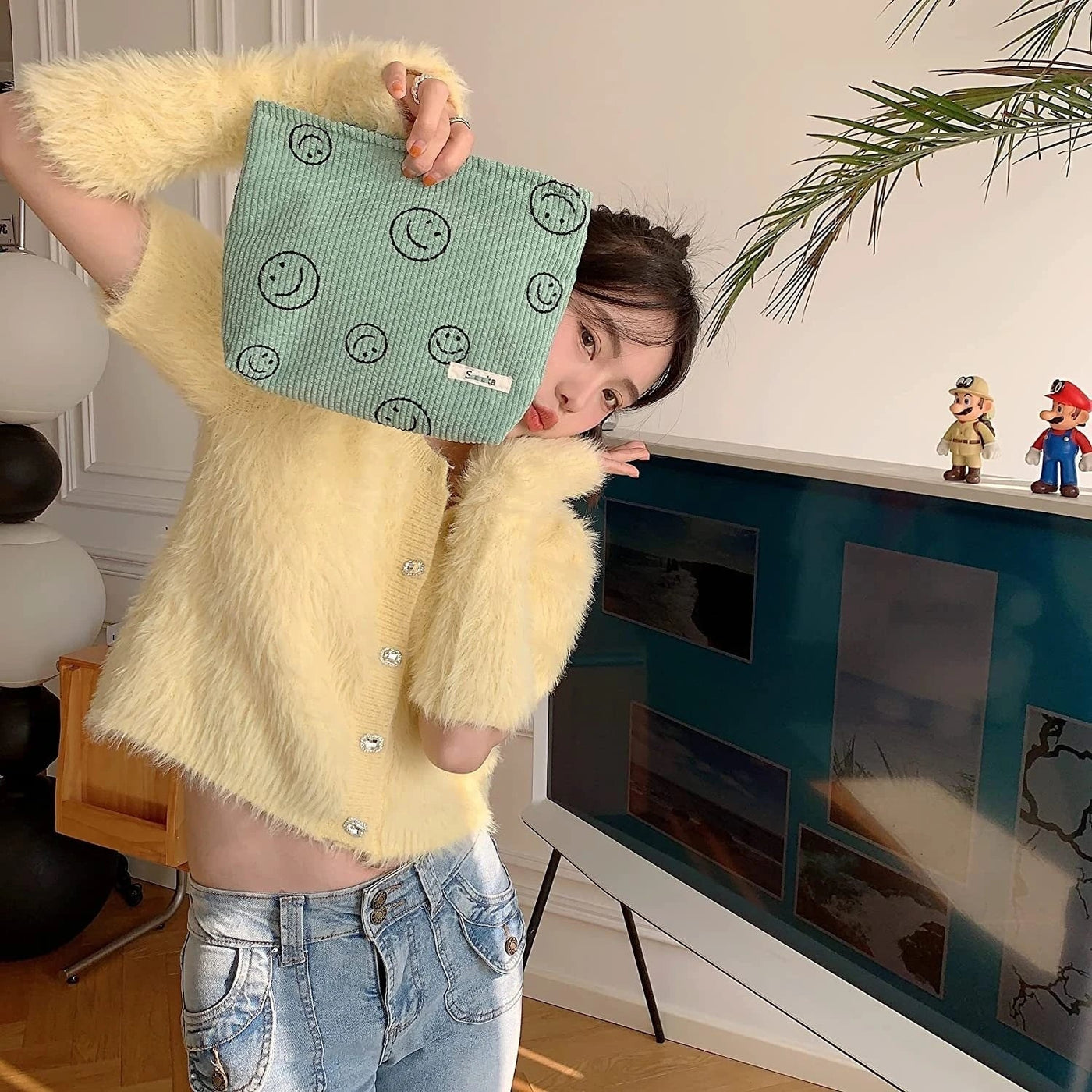 Makeup Bag Large Checkered Cosmetic Bag Capacity Travel Toiletry Bag Cute Makeup Brushes Aesthetic Accessories Storage Bag Shoppers Synchrony