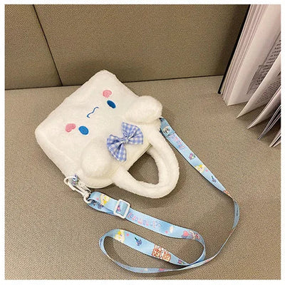 Kawaii Sanrio Plush Bag Kuromi Melody Cinnamoroll Cartoon Anime Handbag Crossbody Cosmetic Travel Storage Bags Women Girls Gifts Shoppers Synchrony