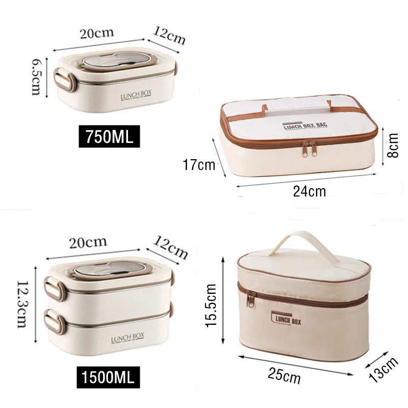 1500ml Double Layers Stainless Steel 304 Thermal Lunch Box With Insulation Bag Leak-Proof Bento Box Adult Student Food Container Shoppers Synchrony