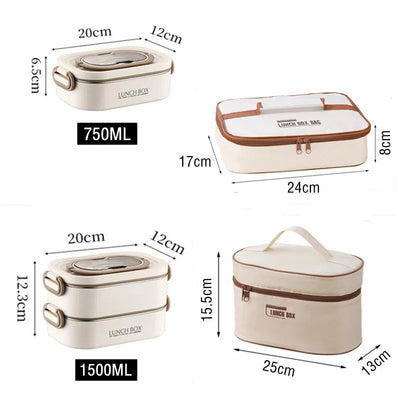 1500ml Double Layers Stainless Steel 304 Thermal Lunch Box With Insulation Bag Leak-Proof Bento Box Adult Student Food Container Shoppers Synchrony
