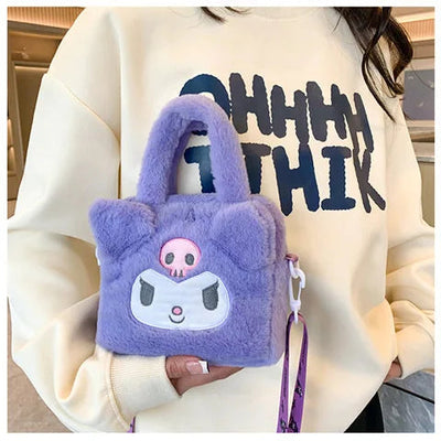 Kawaii Sanrio Plush Bag Kuromi Melody Cinnamoroll Cartoon Anime Handbag Crossbody Cosmetic Travel Storage Bags Women Girls Gifts Shoppers Synchrony