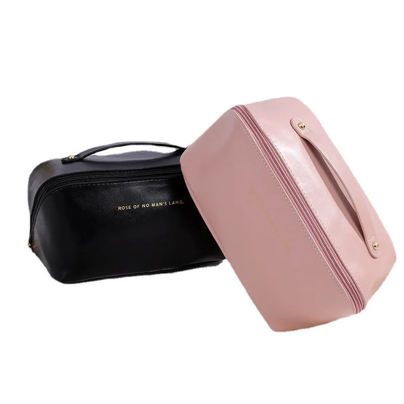 1pc Portable Travel Cosmetic Bag Large Capacity Pu Leather Cosmetic Bag Women Bathroom Wash Bag Multifunctional Shoppers Synchrony