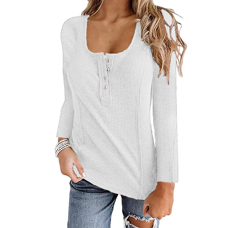 Button Solid Color Long-sleeved Top Female null