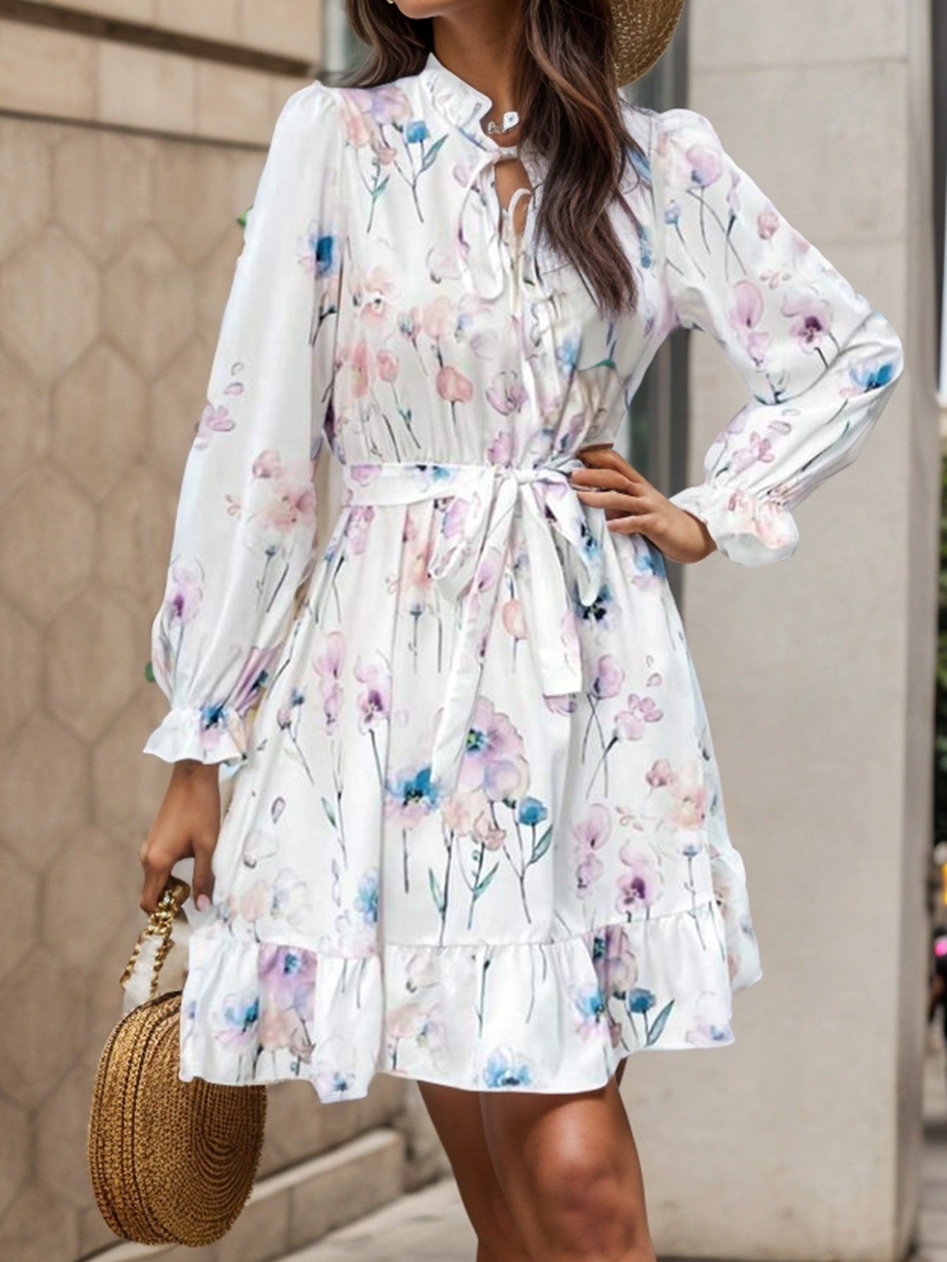 European And American New Floral Print Long Sleeve Dress null