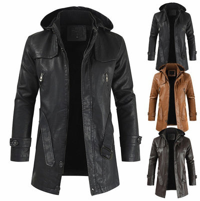 New Plus Size Men's Mid-length Leather Coat null