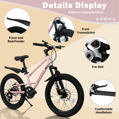20 Inch Mountain Kids Bike For Boys & Girls, Ages 6-12, 7-Speed With Front Suspension null