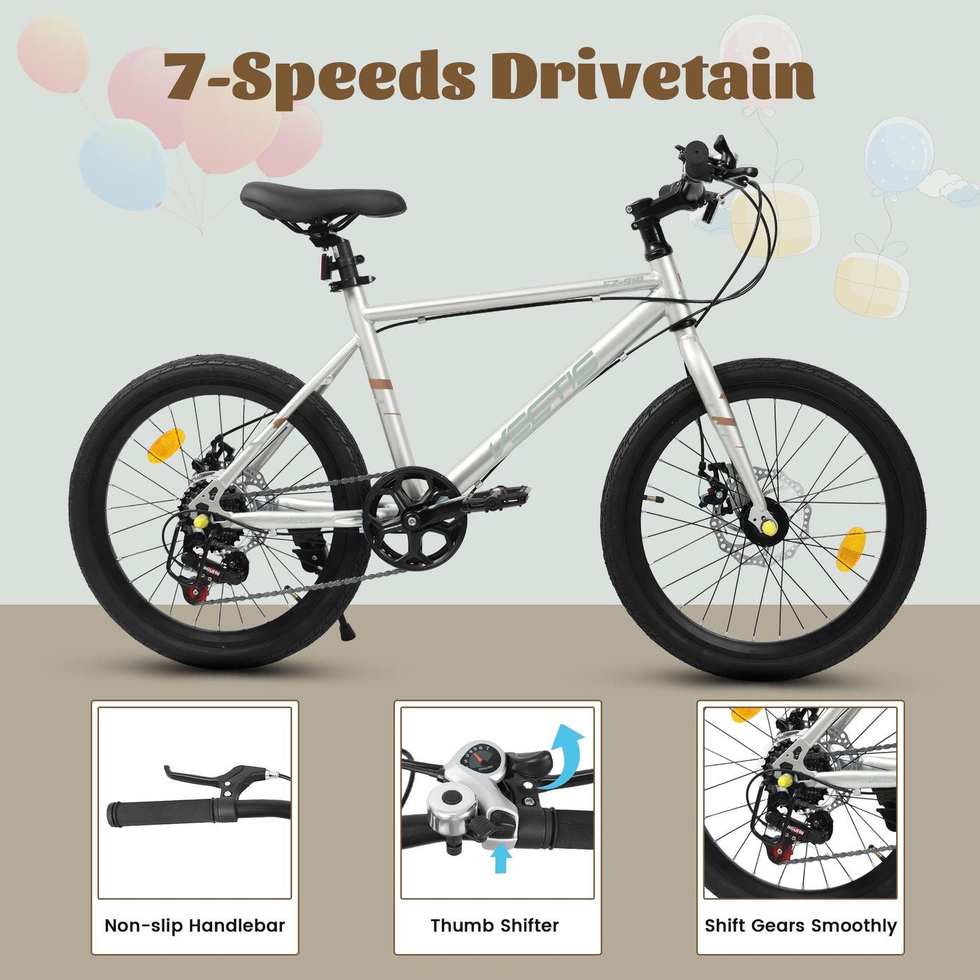 A20183 Kids Bike For 6-12 Years Old, 20 Inch Children's Bicycle For Boys Girls, 7-Speed Steel Frame, , Dual Disc Brakes, 20x1.75 Inch Tires Road Bike, 4 Color Options null