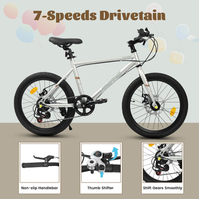 A20183 Kids Bike For 6-12 Years Old, 20 Inch Children's Bicycle For Boys Girls, 7-Speed Steel Frame, , Dual Disc Brakes, 20x1.75 Inch Tires Road Bike, 4 Color Options null