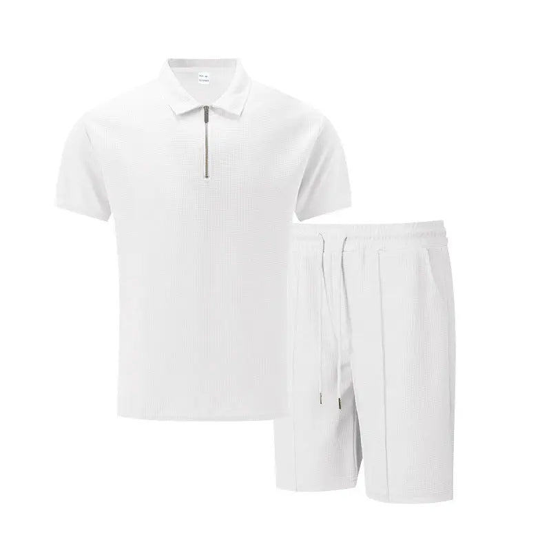 Solid Color Polo Collar T-shirt Shorts Casual Suit null