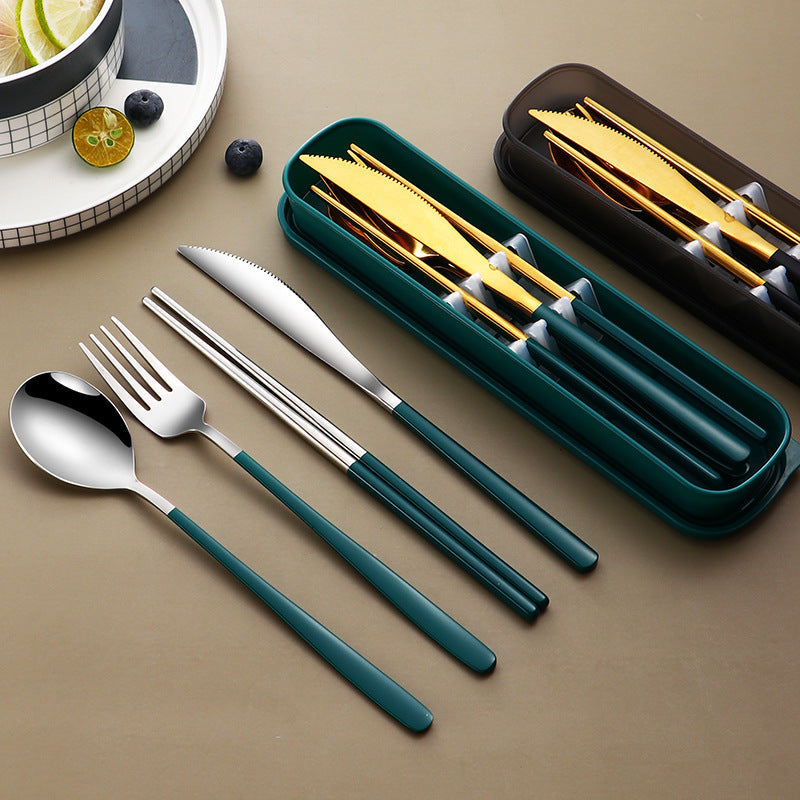 304 Dinnerware Set Flatware Kitchen Accessories Camping Travel Sets Gold Knife Fork Spoon Portable Cutlery Sets With Case null