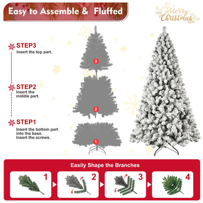 5ft 6ft 8ft 9ft Pre-Lit Flocked Christmas Tree Hinged Artificial Xmas Trees Premium PVC Branches With Lights null
