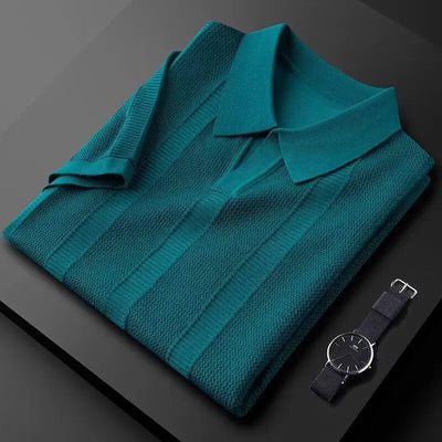 Slim Hollow Knitted Business Casual Men's Lapel T-shirt null