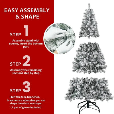 Unlit Artificial Christmas Tree Snow Flocked Fake Christmas Tree With Foldable Base null
