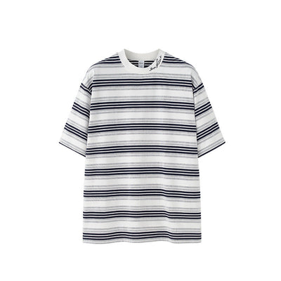 Men's Striped T-shirt Fine Woven Plaid Loose Street Embroidery null