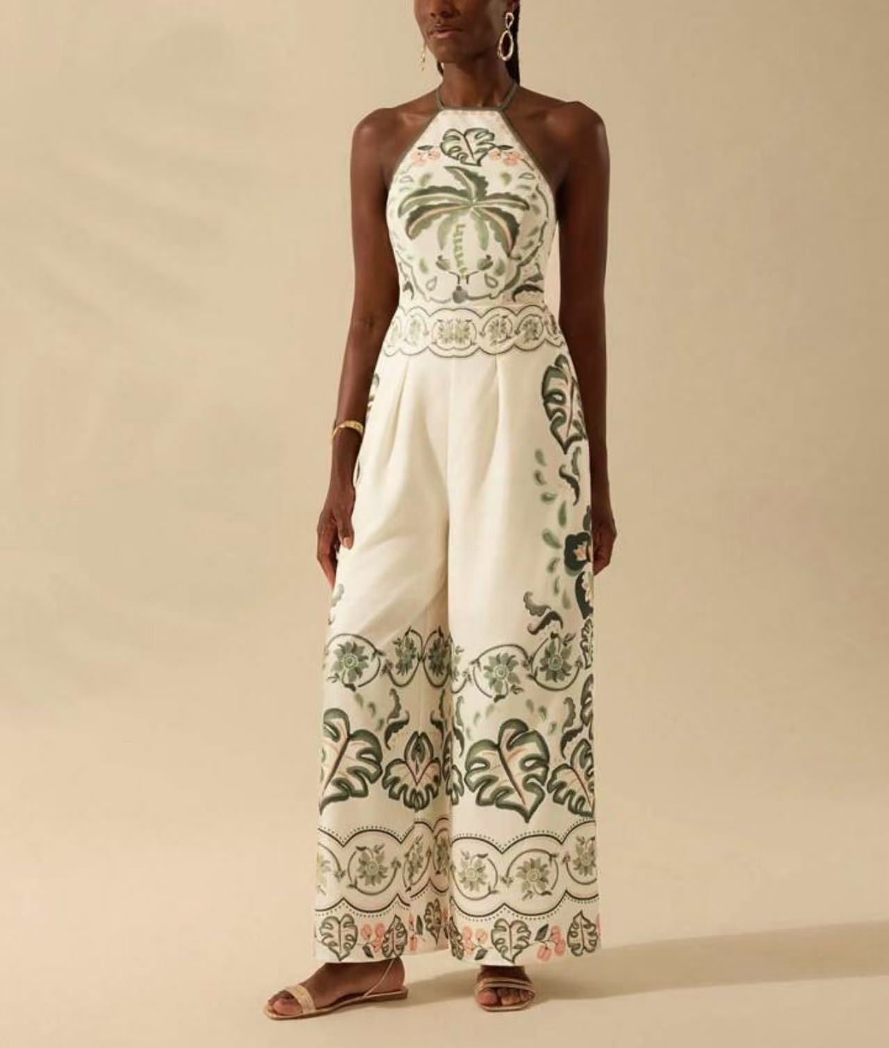 Women's Fashion Printed Sleeveless Halter Wide Leg Jumpsuit null
