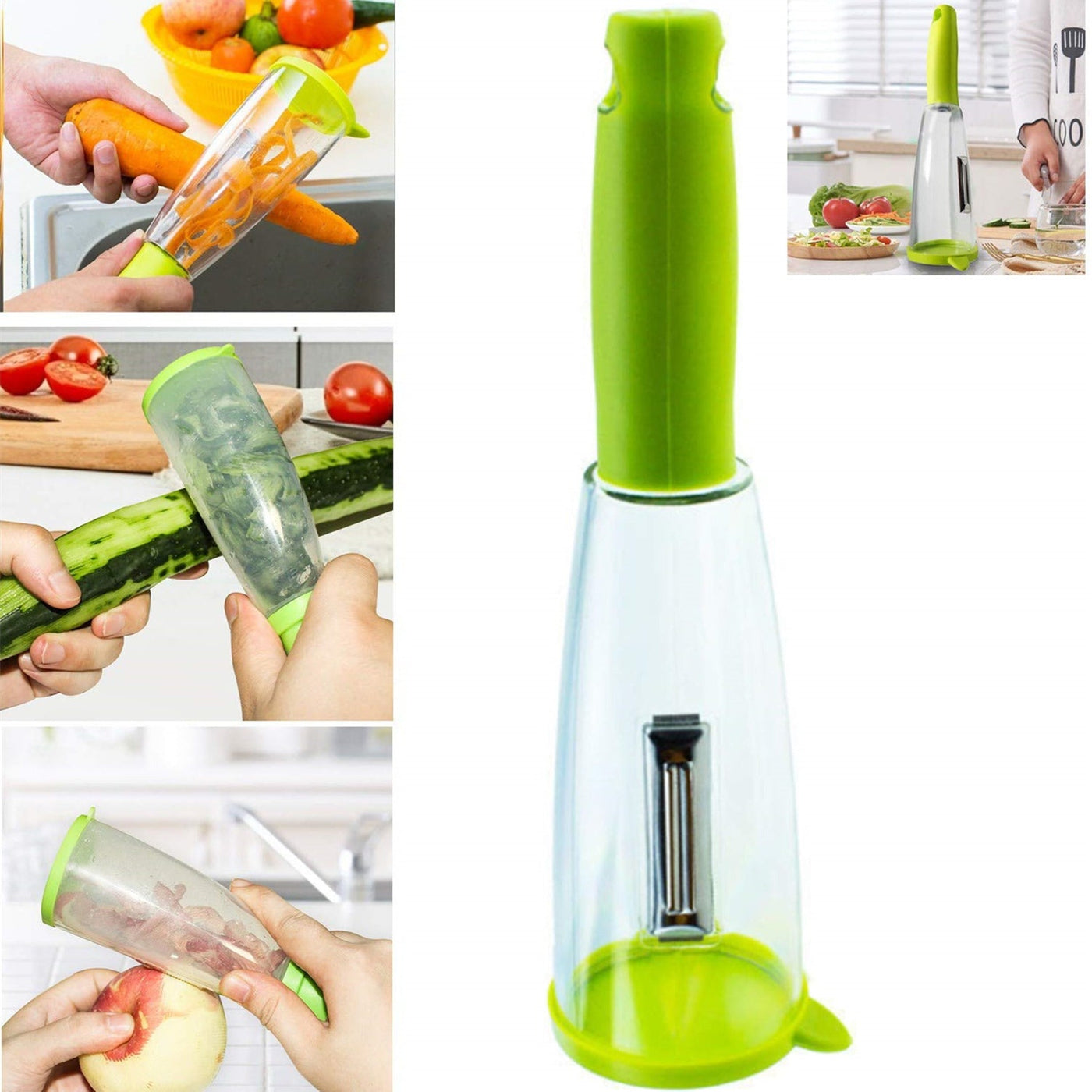 Multifunctional Storage Box Peeler Knife Peeler With Rubbish Bin Slicer Shredder Stainless Steel Vegetable Kitchen Gadgets Tools null