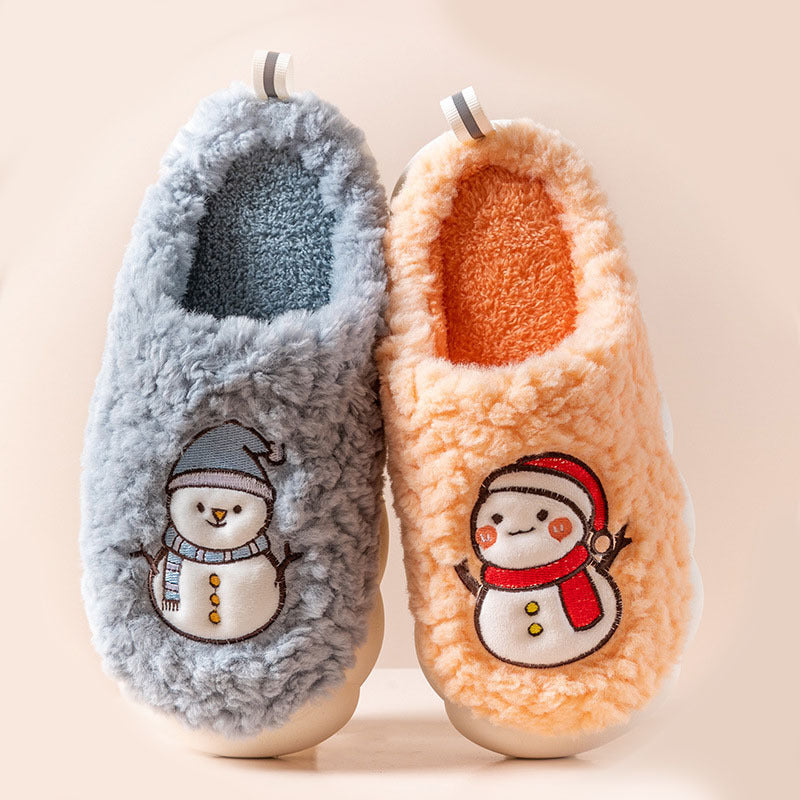 Cute Snowman Slippers Winter Indoor Household Warm Plush Thick-Soled Anti-slip Couple Home Slipper Soft Floor Bedroom House Shoes null