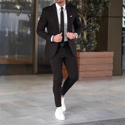 Two-piece Solid Color Slim-fit Coat Suit Pants null