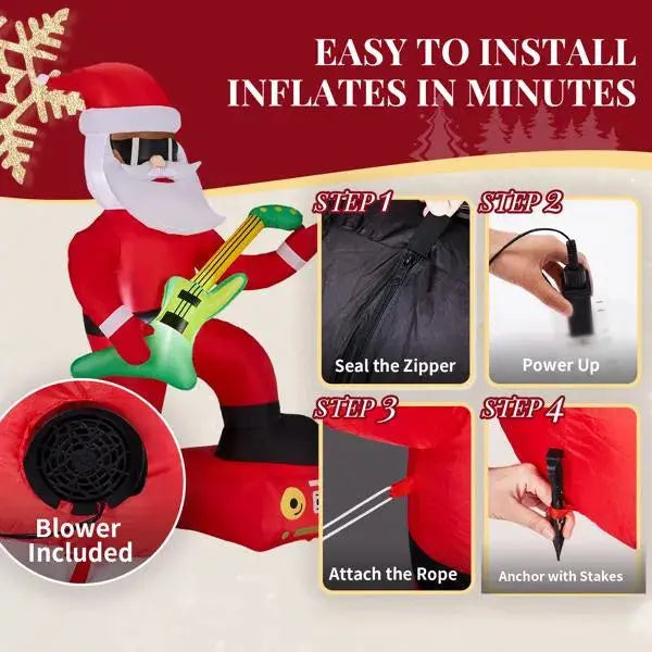 Dropship 7.5FT Lighted Christmas Inflatable Decoration, Inflatable Black Santa Playing Electric Guitar, Funny Blow Up Yard Decorations With Built-in LED Lights For Holiday Party Front Yard Lawn Garde null