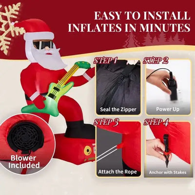 Dropship 7.5FT Lighted Christmas Inflatable Decoration, Inflatable Black Santa Playing Electric Guitar, Funny Blow Up Yard Decorations With Built-in LED Lights For Holiday Party Front Yard Lawn Garde null