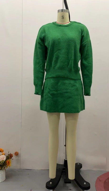 Sweater Skirt Sets For Women 2 Pieces Knit Casual Versatile Long Sleeve Pullover Elegant Solid High Waist Mini Skirt Outfit null
